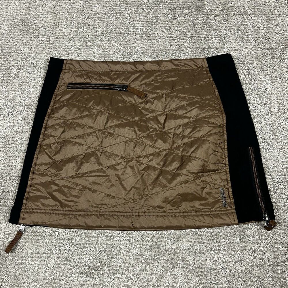 Skhoop Kari Mini Skirt Tan Black Small Nylon Quilted Oeko Tex Puffer Insulated